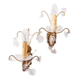 French Wall Sconces in Bronze with Brass and Glass, 1950s, Set of 2 For Sale