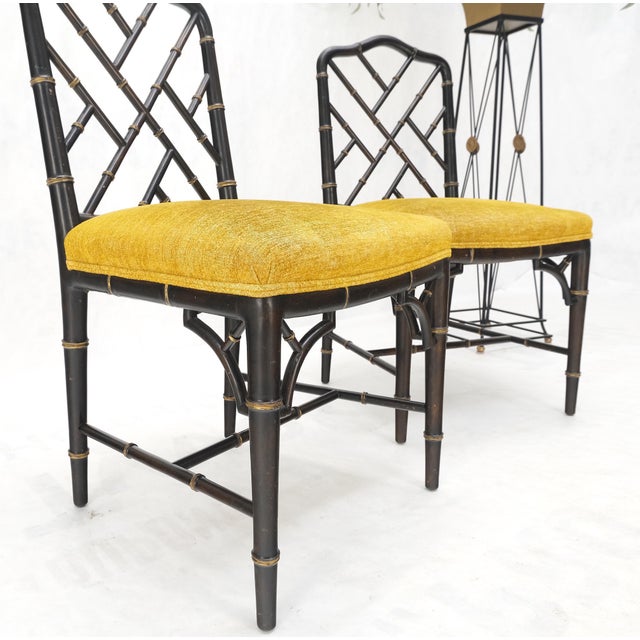 Pair Mid-Century Modern Decorative Ebonized Walnut Faux Bamboo Side Chairs Mint For Sale - Image 9 of 15