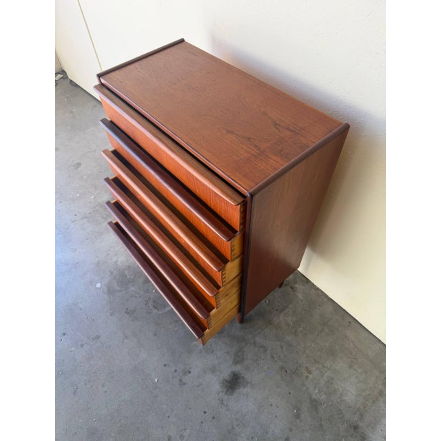 1960s 1960s Danish Mid Century Modern Teak Tallboy Dresser Chest of Drawers Scandinavian Vintage For Sale - Image 5 of 10