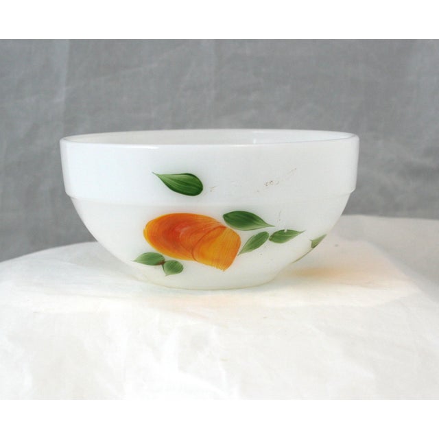 1950s Mid 20th Century Hand Painted Fire King Gay Fad 6" Milk Glass Small Round Bowl Fruit Pattern #16 For Sale - Image 5 of 8