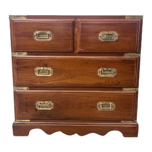 1950s Vintage Oak Small Military Chest W/Brass Hardware