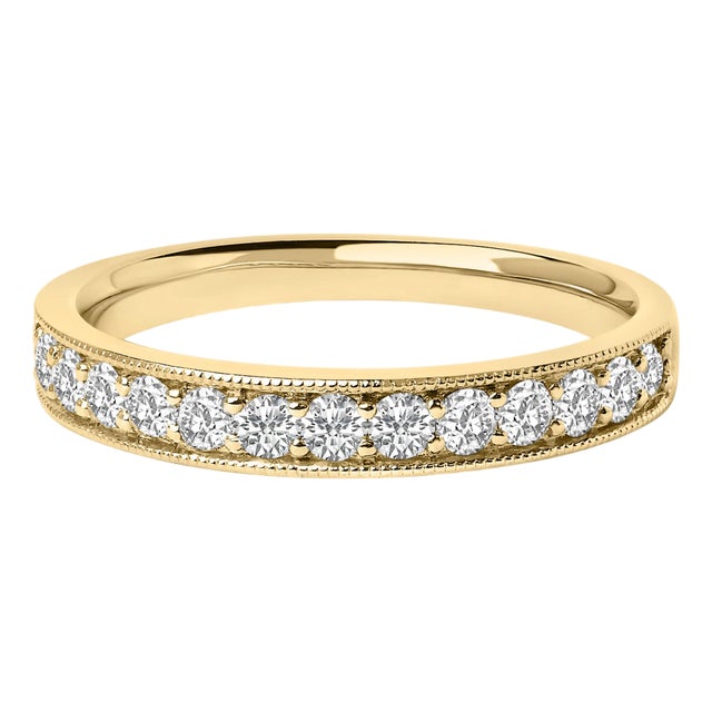 14K Yellow Gold 1/2 Cttw Round Diamond Milgrain Wedding Band, Size 6.5 For Sale