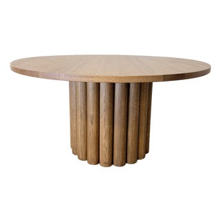 Lavene Solid Oak Fluted Pedestal Dining Table – Montana Brown Finish 60" For Sale