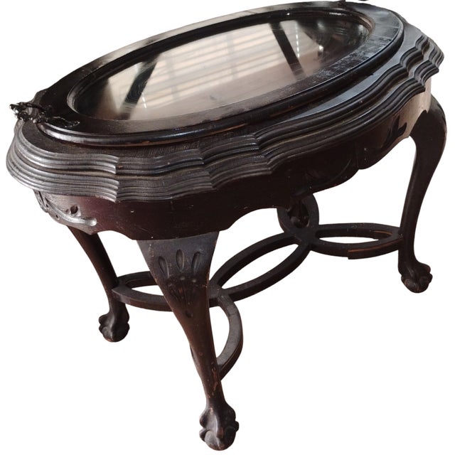 Renaissance Cocktail Table - Antique French Carved Small Serving Tray Renaissance Glass, Walnut For Sale - Image 3 of 8