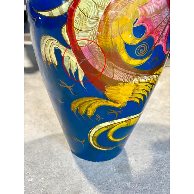 Vintage Chinese Large Ceramic Cobalt Blue Floor Vase W/ Painted Dragon Motif Chairish