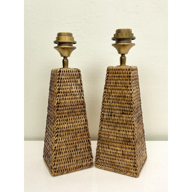 Vintage Woven Rattan Table Lamps, 1970s, Set of 2 For Sale - Image 14 of 16