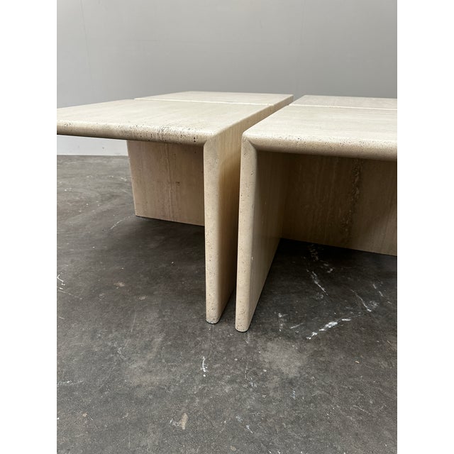 Brutalist Modular Travertine Coffee Table, 1980s, Set of 4 For Sale - Image 3 of 14