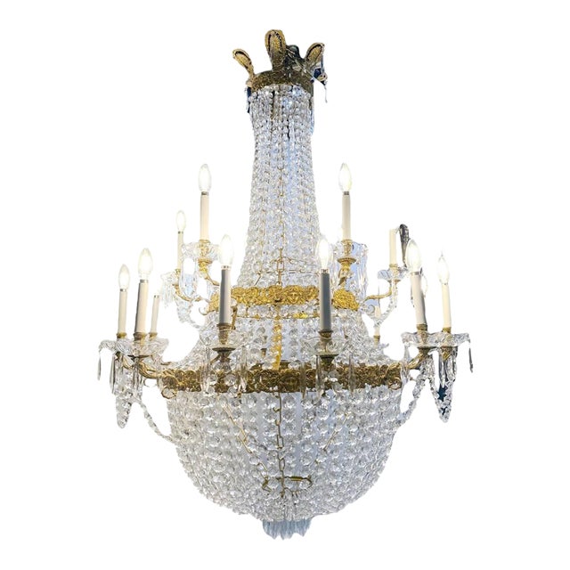 1950 French Empire Chandelier 18 Lights Two Tiers For Sale