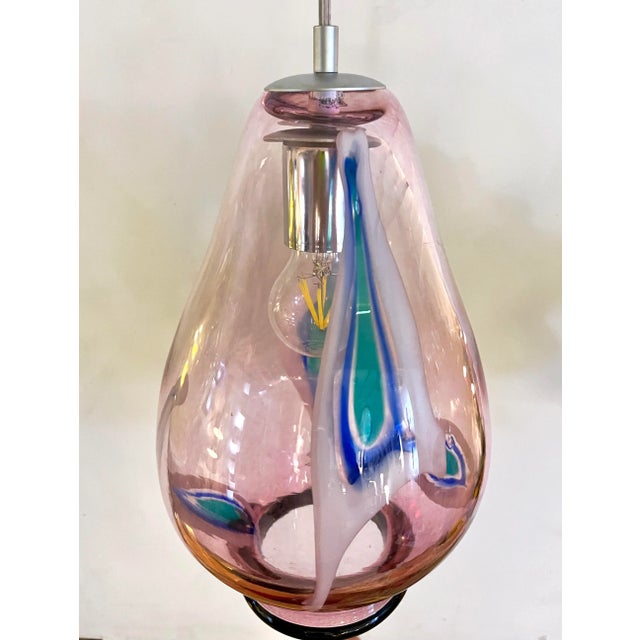 Bespoke Italian Organic Purple Black White Tulip Murano Glass Pendant Light For Sale - Image 9 of 13