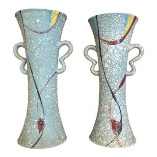 Set of 2 Vintage Bitossi Londi Fontanini Gambone Italian Pottery Handled Vases, 1960s For Sale