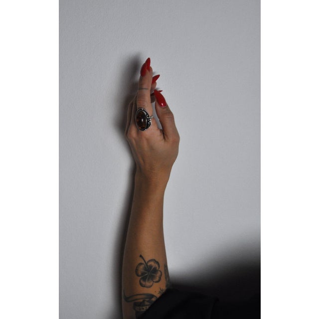 1940s Art Nouveau Amber Sterling Silver Statement Ring, 1940s For Sale - Image 5 of 13