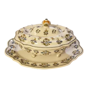 1980s Bondil Moustiers Tureen and Platter Set- 2 Pieces