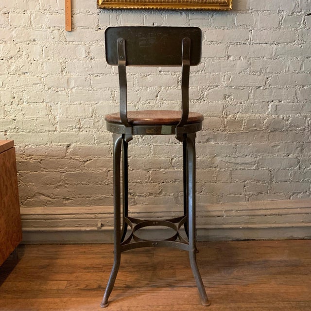 Wood Mid 20th Century Tall Industrial Shop Stool by Toledo Metal Furniture Co. For Sale - Image 7 of 10
