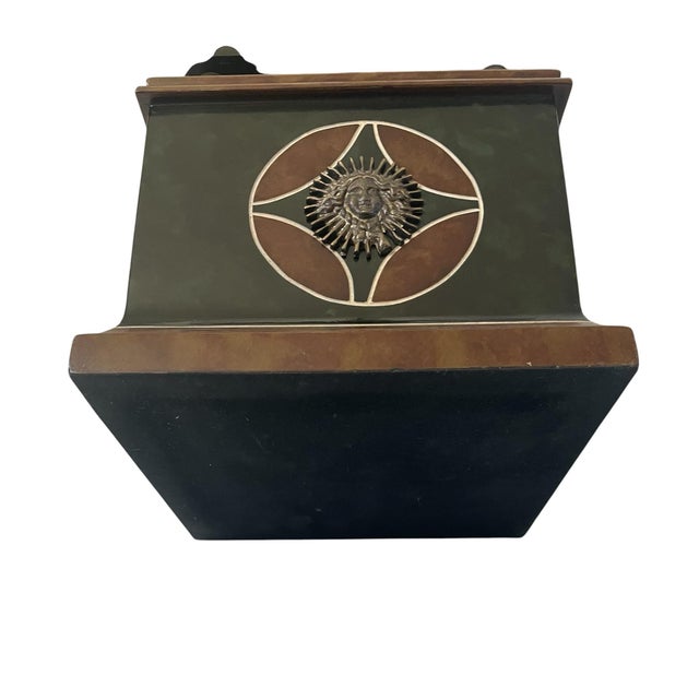 VTG Maitland-Smith Leather Obelisk Brass Sun Medallions Neoclassical 27x7” For Sale - Image 10 of 11