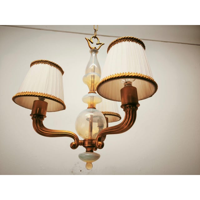 Brass and Murano Chandelier with Silk Lampshades, 1950s For Sale - Image 13 of 18