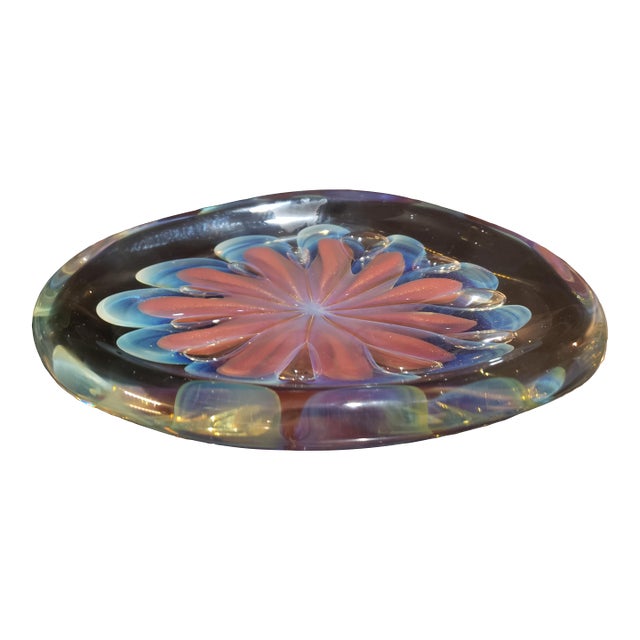 2007 Signed Robert Eickholt "Seascape" Decorative Art Glass Shallow Bowl/Dish/Paper Weight For Sale