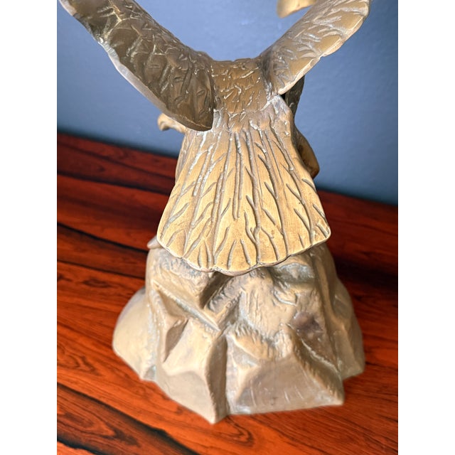 Metal 1970s Brass American Bald Eagle Sculpture on Rock For Sale - Image 7 of 12