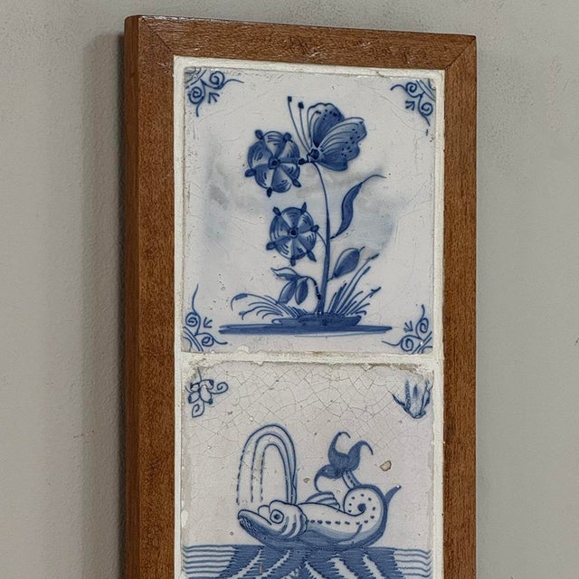 Framed Set of Three 18th Century Dutch Delft Blue and White Tiles For Sale - Image 10 of 14