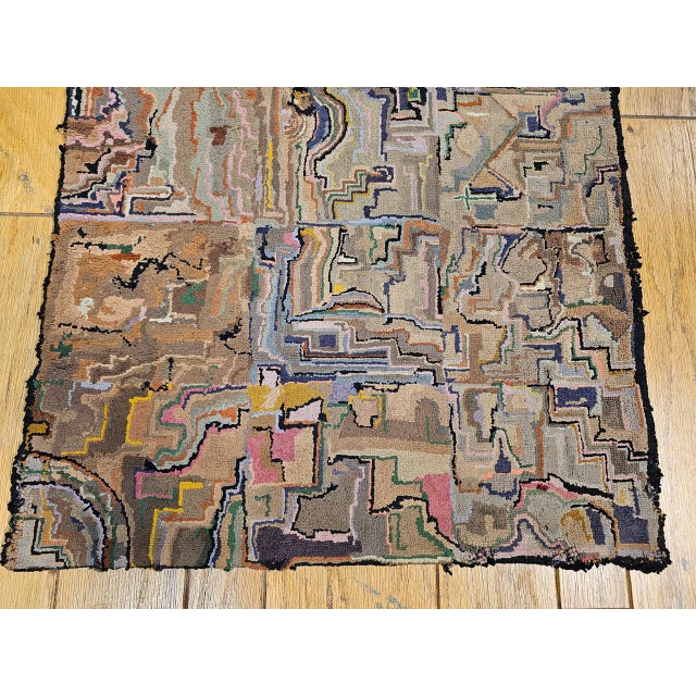 American Vintage American Hand Hooked Rug, Folk Art, Abstract Block Pattern, 2x4 For Sale - Image 3 of 8