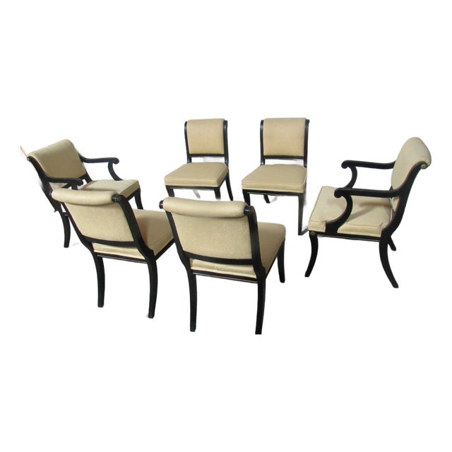 1980s Neoclassical Style Set Dining Room Chairs Ebony Black For Sale