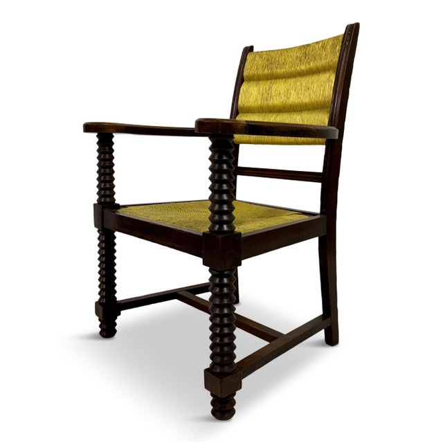 French Oak and Rush Armchair attributed to Charles Dudouyt, 1940s For Sale - Image 16 of 17