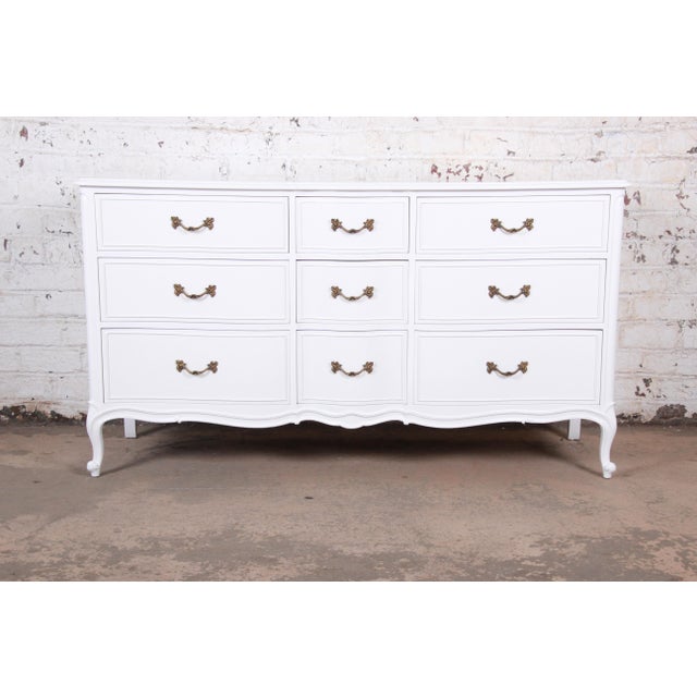 French Provincial Louis XV White Lacquered Triple Dresser ...