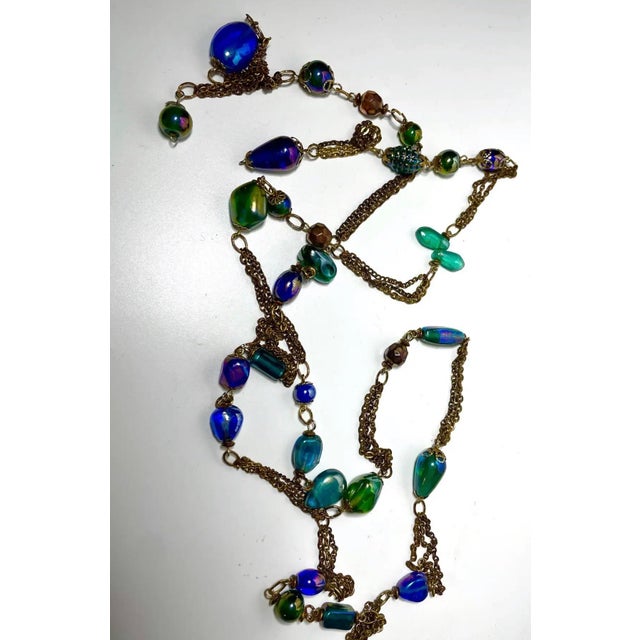 Murano 1960s Venetian Art Glass & Copper-Tone 57" Lariat Necklace For Sale - Image 4 of 6