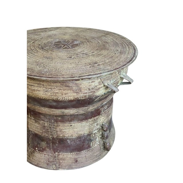 Brown Monumental Cast Bronze Rain Drum Side Table Sculptural Patinated Finish For Sale - Image 8 of 10