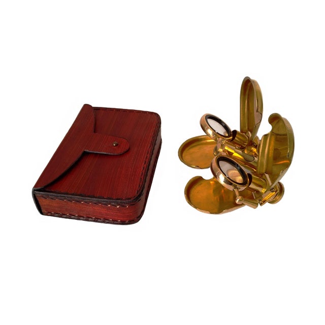 Vintage Brass Folding Binoculars With Leather Case For Sale - Image 4 of 5