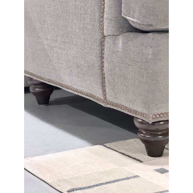 Late 20th Century Bassett Grey Linen Nailhead Trim Sofa For Sale - Image 9 of 12