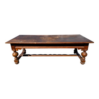 Rustic European Turned Leg Farmhouse Table For Sale