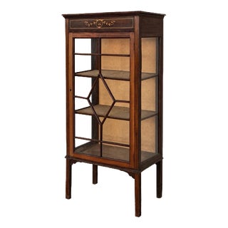 Antique Edwardian Mahogany-Toned Glazed Display Cabinet, 1890s For Sale