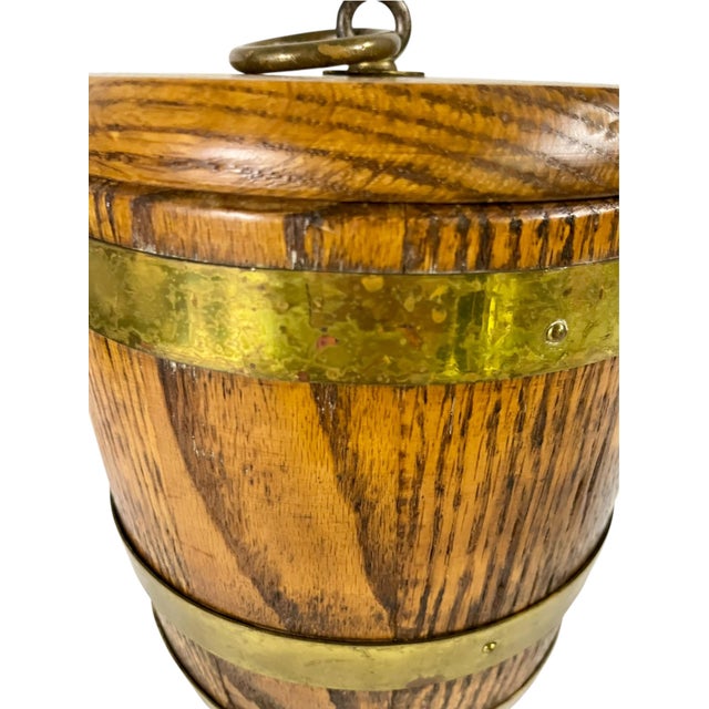 Vintage English-Style Wood & Brass Ice Bucket, Mid-Century For Sale - Image 9 of 15