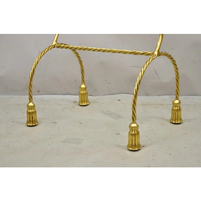 Vintage Italian Hollywood Regency Gold Gilt Metal Iron Towel Rack W/ Tassel Feet For Sale - Image 4 of 9