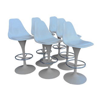 1960s Saarinen Style Tulip Base Bar Stools - S/6 For Sale