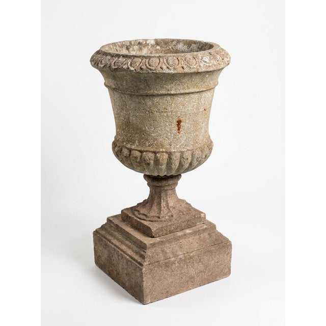 Pair of Neoclassical Style Weathered Cast Stone Campana Urns on Pedestals For Sale In West Palm - Image 6 of 12
