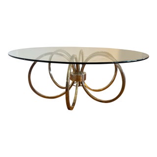 1970s Milo Baughman Style Chrome Rings Glass Coffee Table For Sale