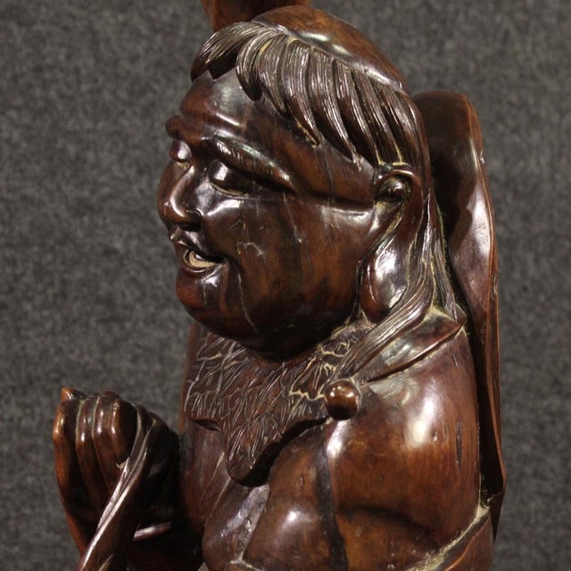 Brown Asian Artist, Fisherman with Fish, 1960, Wood For Sale - Image 8 of 13