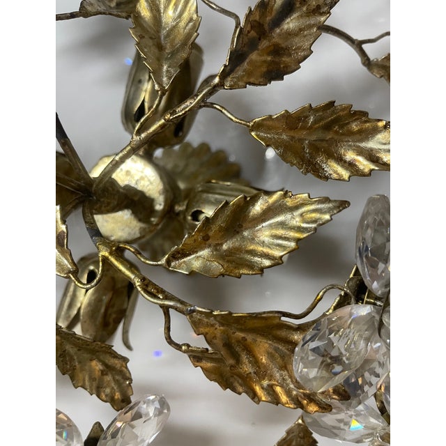 Gilded Tole Crystal Flower Flush Mount, 1970s For Sale - Image 9 of 12