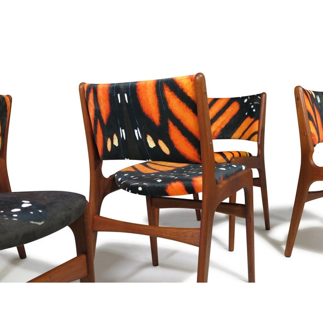 Mid 20th Century Restored Mid-Century Erik Buck Danish Teak Dining Chairs in Abstract Velvet Print For Sale - Image 15 of 15