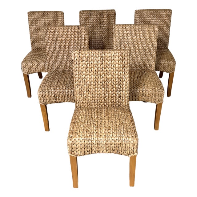 Seagrass and Abaca, Pottery Barn Dining Chairs - Set of 6 For Sale