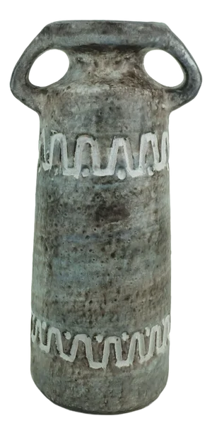 Mid-Century Ceramic Vase Model V/32 with Relief Pattern Gray Brown and Blue from Heissner Keramik