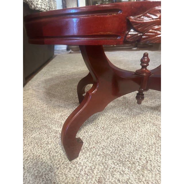 Vintage Oval Marble-Top Coffee Table With Carved Floral Apron (Nice) For Sale - Image 4 of 12