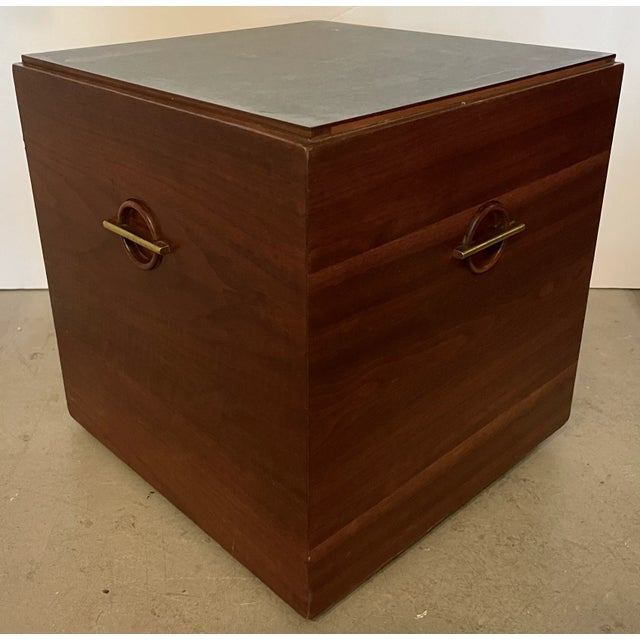 Altavista Lane Midcentury Modern Cube Side Table on Casters With Brass Accents For Sale - Image 4 of 9