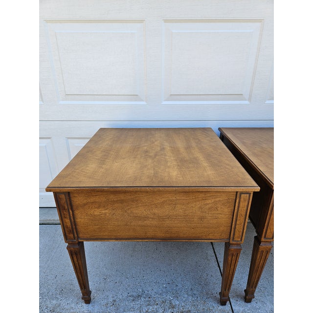 Henredon Walnut Square Side Tables Banded Tops For Sale - Image 10 of 13