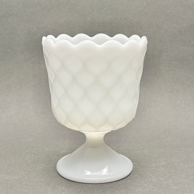Vintage e.o. Brody Co. Milk Glass Diamond Pattern Pedestal Planter Vase For Sale - Image 4 of 9