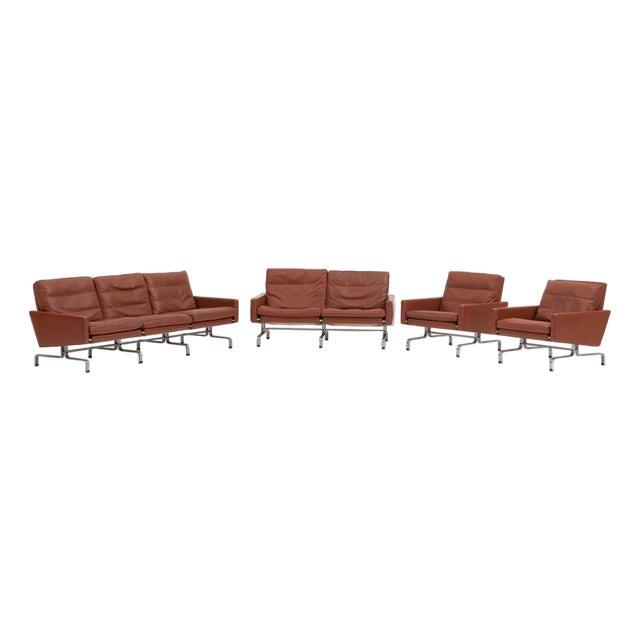 Poul Kjærholm Pk31 Leather Lounge Set for Fritz Hansen, Denmark, 1988 - Set of 4 For Sale