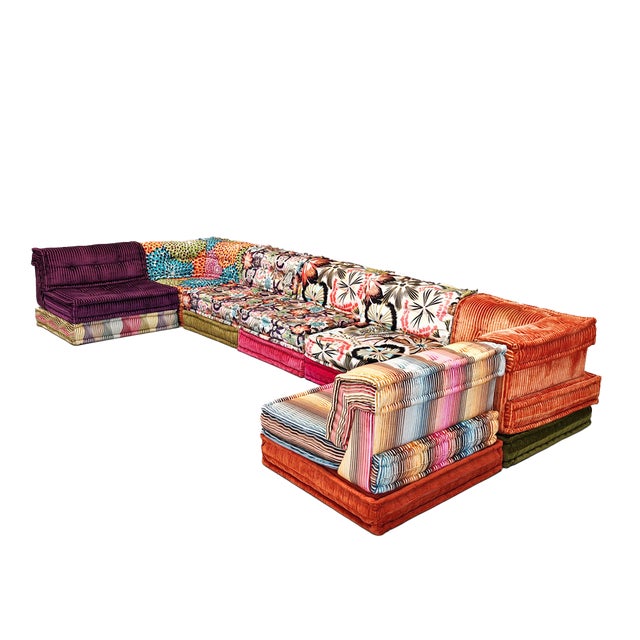 Mah Jong Modular Sofa in Satin, Velvet and Cotton by H. Hopfer for Roche Bobois feat. Missoni, 2000s. Set of 21 For Sale
