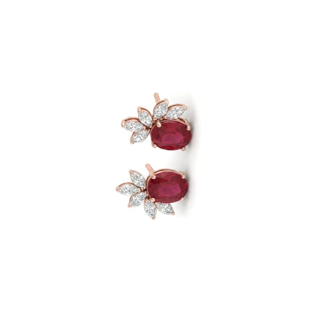 Modern 18k Gold Ruby 3.41ct Diamond 0.59ct Stud Earrings, India, New For Sale - Image 3 of 8