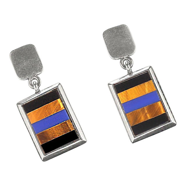 1990s Southwest Style Sterling Silver Dangle Earrings - 2 Pieces For Sale